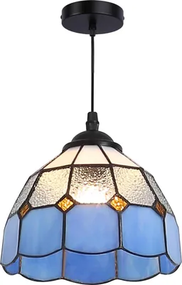 Zdjęcie produktu dla Lampa wisząca „LIVIA” z niebieskim mozaikowym szkłem w kwiaty Ø20cm – śródziemnomorski i nowoczesny styl Tiffany