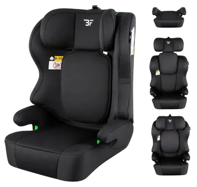 Produktbild von Bebies First Pionier V2 Kindersitz i-Size Gruppe 2/3 Schwarz – Autositz 100–150 cm (ca. 3–12 Jahre), Gurtmontage, verstellbare Kopfstütze