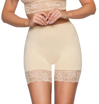 Produktbild von Alkato Damen Longpants mit Spitze Unterhose mit Bein Miederpants Rock Boxershorts, Farbe: Beige, Größe: 3XL