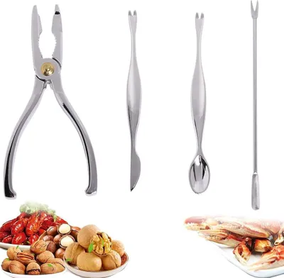 Image de outil de crabe 4 pièces - Ustensiles de cuisine pour fruits de mer - Argent