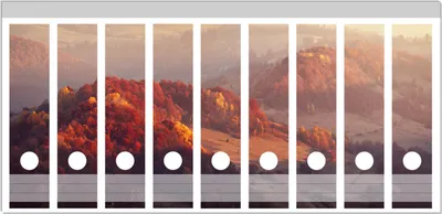 Produktbild von Wallario Ordnerrücken Sticker, selbstklebend für breite Ordner, 9 Stück, Motiv Herbstliche Berggipfel im Morgenlicht