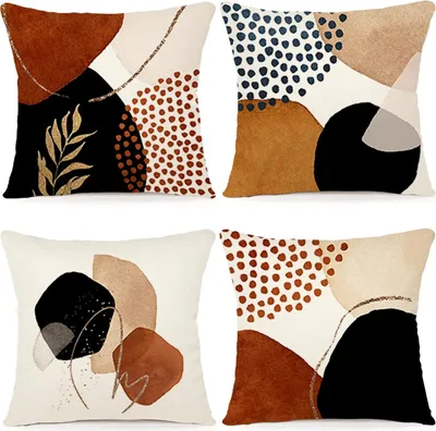 Produktbild von Kissenbezug, 4er-Set, Leinen-Kissenbezug, modernes Sofakissen, Boho-Muster, abstraktes Muster, für Schlafzimmer, Outdoor, Kissenbezug, 45 x 45