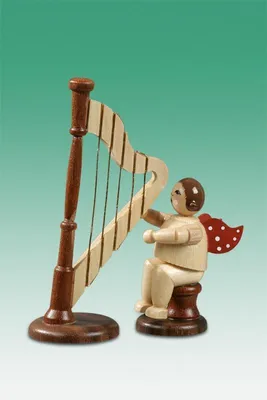 Produktbild von Holzfigur Musikantenengel mit Harfe sitzend natur ohne Krone Höhe 6,5cm NEU