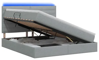 Productafbeelding van vidaXL LED-bed met opbergruimte en matras, lichtgrijs, 160 x 200 cm, met stoffen bekleding