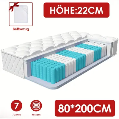 Image de Matelas à ressorts ensachés - Matelas à ressorts bonnell - Matelas ergonomiques - Matelas à 7 zones - Matelas pour une personne
