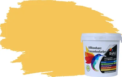Produktbild von RyFo Colors Silikonharz Fassadenfarbe Lotuseffekt Trend Maisgelb 1l - bunte Fassadenfarbe, weitere Gelb Farbtöne und Größen erhältlich, Deckkraft Klasse 1