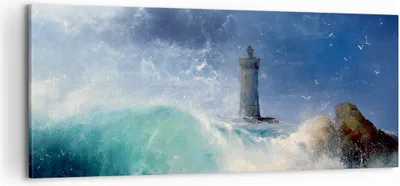 Produktbild von Bild auf Leinwand - Leinwandbild - Leuchtturm Meer - 100x40cm - Wand Bild - Wanddeko - Wandbilder - Leinwanddruck - Bilder - Kunstdruck - Wanddekoration - Leinwand bilder - Wandkunst - AB100x40-3576