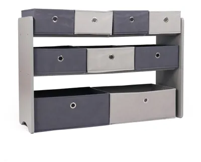 Image de Humble Crew WO487 - Étagère pour enfants, organisateur en bois pour jouets avec 9 boîtes en tissu