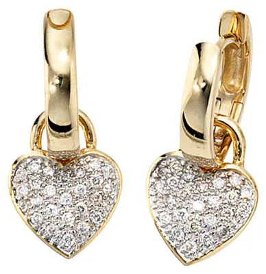 Produktbild von Ohrschmuck Creolen Herz Herzen 48 Diamanten 585 Gelbgold Damen Goldohrringe