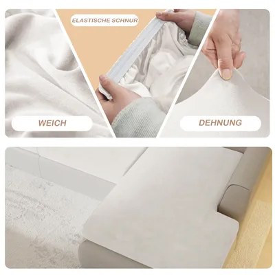 Produktbild von Sofa Überzug Samt für L-förmig Sofa mit 2 Einzelsitz und 1 Chaiselongue, Sofa Bezug mit Gummiband, Sitzkissen Bezug Elastisch Universal Beige
