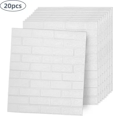 Image de SWANEW 20 pcs 3D Papier peint Panneaux muraux Autocollant 3D Brique Brique Autocollant mural Blanc 70 x 77 cm