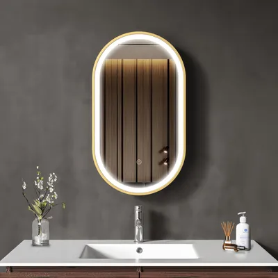 Produktbild von LOMAZOO Badezimmerspiegel mit Beleuchtung Oval - 40 x 70 cm - Berlin-gold