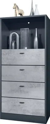 Produktbild von Vladon Kommode Pino V3,  Germany, Anrichte mit 4 Schubladen & 1 offenem Fach, Anthrazit matt/Beton Oxid Optik ohne LED (56 x 125 x 36 cm)