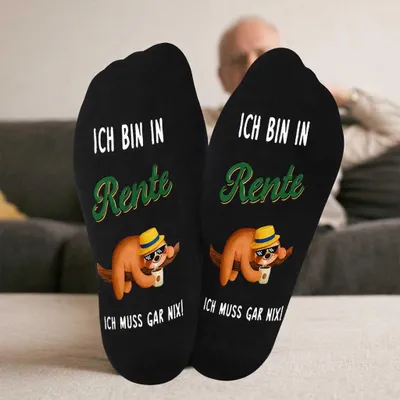 Produktbild von Lustige Socken Herren – Ich bin in Rente, ich muss gar nix!, Faultier Schwarz, A0695