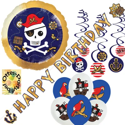 Produktbild von Piraten-Party-Set Dekoset 1  - Partykette Happy Birthday - Folienballon - Luftballons - Dekospiralen
