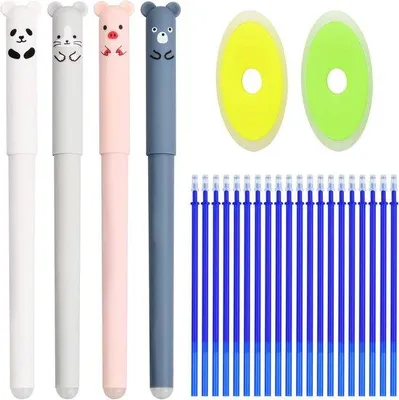 Produktbild von Famanu Gelstift Set mit 20 Nachfüllungen und Radiergummis - Tiermotive für Kinder und Studenten