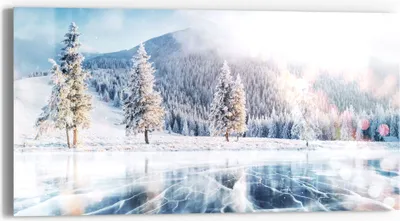 Produktbild von DEQORI Glasbild Echtglas 60x30 cm 'Zugefrorener See' Wandbild Bild modern Deko