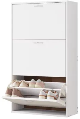 Image de Meuble à chaussures étroit avec 3 compartiments à rabat, haut, peu encombrant, 58 x 104 x 23 cm, pour 12 à 18 paires