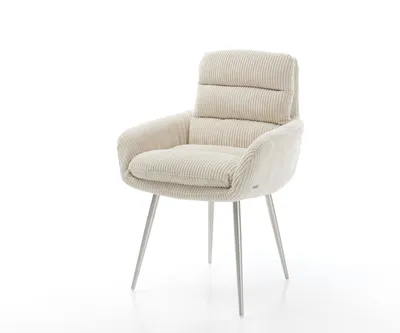Produktbild von DELIFE Esszimmerstuhl Abelia-Flex mit Armlehnen Cord Beige 4-Fuß konisch Edelstahl