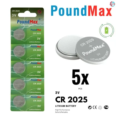 Produktbild von 5X CR2025 PoundMax Lithium Knopfzellen Coin 3V Batterien 165mAh 20x2,5