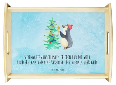 Produktbild von Mr. & Mrs. Panda Tablett Pinguin Weihnachtsbaum - Eisblau - Geschenk, Weihnachten, Winter, betttablett, Holztablett, sofatablett, Deko, Servier