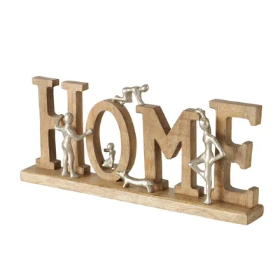 Produktbild von Holz Schriftzug HOME Familie aus Mangoholz in naturfarben Figuren aus Aluminium