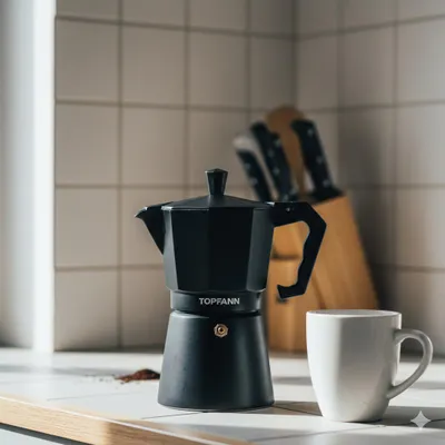 Obrázek produktu pro Espresso kávovar 450 ml 9 šálků indukční/plynová varná deska černý Espresso kávovar