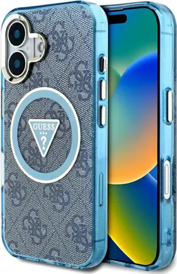 Produktbild von Guess Etui Glitzer 4G MagSafe für iPhone 16 Blau
