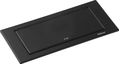 A black EVOline Backflip power outlet with a USB charger is shown from a diagonal angle on a white background.