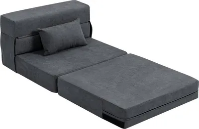 Image de Fortuna Lai 3 en 1 fauteuil-lit, canapé-lit pliant avec fonction lit, coussin lombaire, fauteuil relax aspect flanelle, chaise longue pour salon, gris foncé