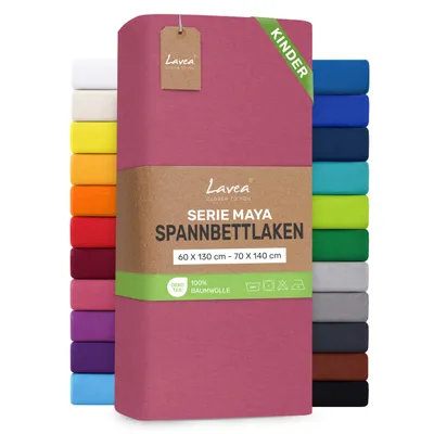Produktbild von Lavea® Spannbettlaken Kinder 60x130cm - 70x140cm, Maya, 100% Baumwolle – Weiches, atmungsaktives Bettlaken für Matratzen bis 12cm - Koralle