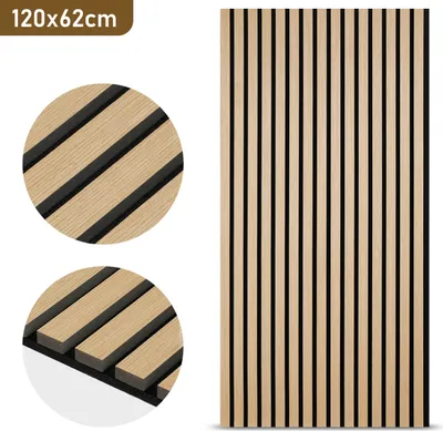 Zdjęcie produktu dla TolleTour – panel akustyczny do okładania ścian 120 x 60 x 2,1 cm, panele akustyczne z MDF, panele ścienne, 1 szt. z drewna dębowego
