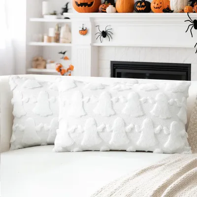 Productafbeelding van Kussenslopen, Halloween, geesten, 2 stuks, 40x60 cm, wollen fluweel, wit