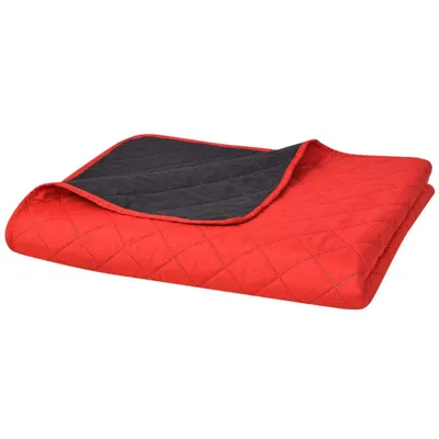 Zdjęcie produktu dla vidaXL Pikowana dwustronna narzuta na łóżko czerwono-czarna 170x210 cm