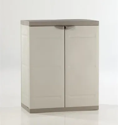 Image de Armoire Basse Plastiken Titanium, 2 Portes, 70 x 44 x 88 cm, Beige et Taupe, Intérieur/Extérieur