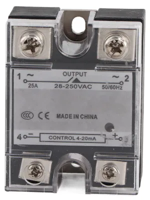 Immagine prodotto di Relè a semiconduttore SSR, ingresso 4-20 mA fino a uscita 28-250 V CA, regolatore di tensione di comando continuo