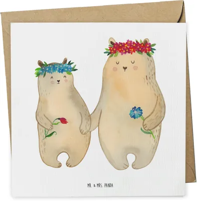 Produktbild von Mr. & Mrs. Panda Grußkarte Bären mit Blumenkranz - Weiß - Geschenk, Kinder, Glückwunschkarte, anlasskarte, Lieblingsmensch, Klappkarte, faltkarte, Mutter, Mama, Tochter
