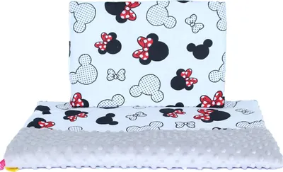 Produktbild von Minky Baby Kinderwagenset Kuscheldecke Kinder Decke Kissen 50 x70 cm 18. Minnie + Grau