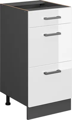 Produktbild von Küchenunterschrank Vicco R-Line Weiß Hochglanz 40 cm mit Schubladen, ohne Arbeitsplatte, Model 37826
