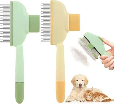 Produktbild von Selbstreinigendes Katzen- und Hundekamm-Set mit Edelstahl-Zahn - Pflegebürste für alle Felltypen