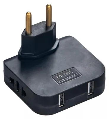 Zdjęcie produktu dla Trójgrotowy obrotowy adapter 180° z 2 gniazdami i 2 portami USB Techstar®, 2500W, czarny – idealny do wąskich przestrzeni