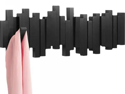 Image de Porte-manteau mural noir avec 5 crochets rabattables