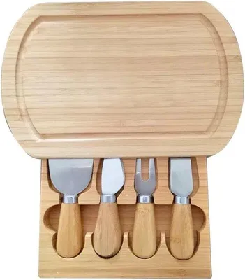 Image de Plateau de service en bambou avec couteau, fourchette et planche à découper