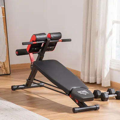 Produktbild von Schrägbank Bauchtrainer verstellbar, Hantelbank Fitnessbank Stahl gepolstert, Schwarz-Rot | 64 x 146 x 85 cm | bis 120 kg | 3 Neigungen