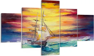 Produktbild von Bild auf Leinwand - Leinwandbild - Meer Welle Boot - 125x70cm - Wand Bild - Wanddeko - Wandbilder - Leinwanddruck - Bilder - Kunstdruck - Wanddekoration - Leinwand bilder - Wandkunst - EA125x70-3460