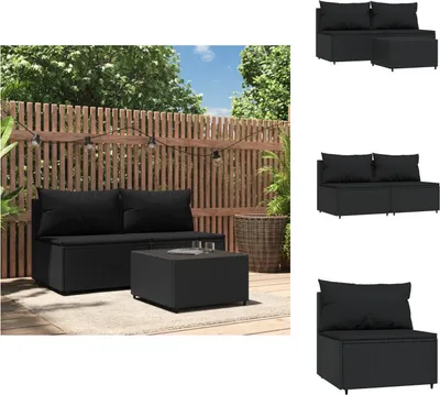Image de vidaXL Ensemble de salon de jardin 3 pièces avec coussins noir poly rotin - Canapés de jardin