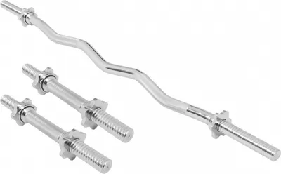 Produktbild von GORILLA SPORTS® Hantelstangen Set - SZ Curlstange 120 cm, 2 Kurzhantelstangen 35 cm, Sternverschlüssen, Ø 30 mm, gerändelte Griffe, aus Chrom, Silber - Hantelset