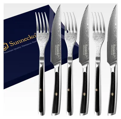 Produktbild von Steakbesteck Set - 6-teiliges Damast Steakbesteck für 3 Personen