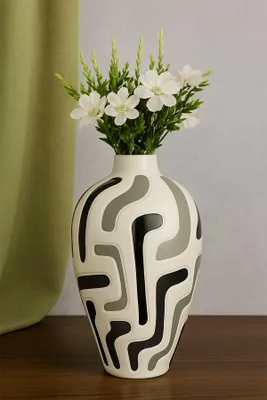 Produktbild von Evila Originals, Handbemalter Dektopf aus Keramik, 18 cm Durchmesser, 35 cm hoch, Schwarz-Weiß | Stilvolles Design für moderne Wohnräume | Perfekt für Pflanzen und Dekoration