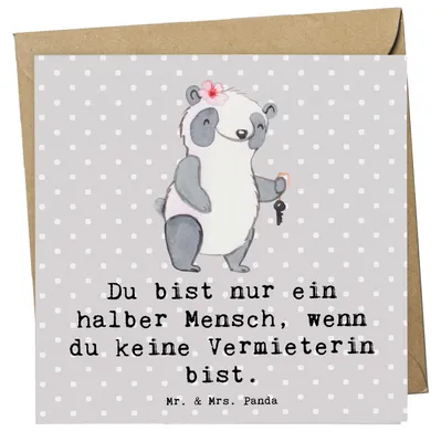 Produktbild von Mr. & Mrs. Panda doppelkarte Vermieterin Herz - Grau Pastell - Geschenk, anlasskarte, faltkarte, Klappkarte, Glückwunschkarte, Grußkarte